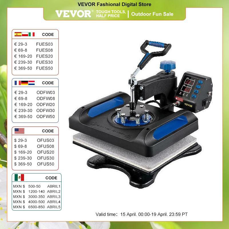 VEVOR-máquina de prensado en caliente, impresora de transferencia de vinilo para camisetas, sublimación Digital, calentamiento rápido, 360 grados, 12x15 /15x15 pulgadas