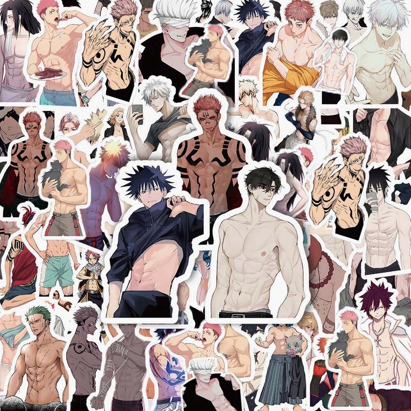 Desenhos animados Anime Muscle Man Decalques decorativos, DIY Graffiti Stickers Pack, Scrapbooking, Skate, Bagagem, Capacete, Laptop, Carro, 10 Pcs, 60Pcs