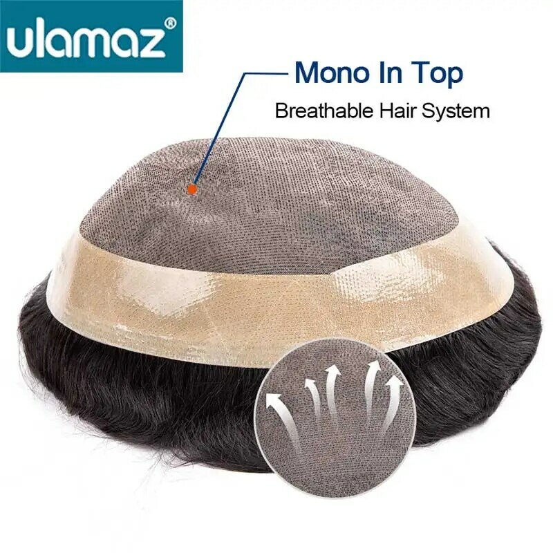 Prótesis capilar Mono fino para hombres, peluca duradera, de 6 pulgadas de cabello humano tupé, unidad de sistema de reemplazo de cabello Natural