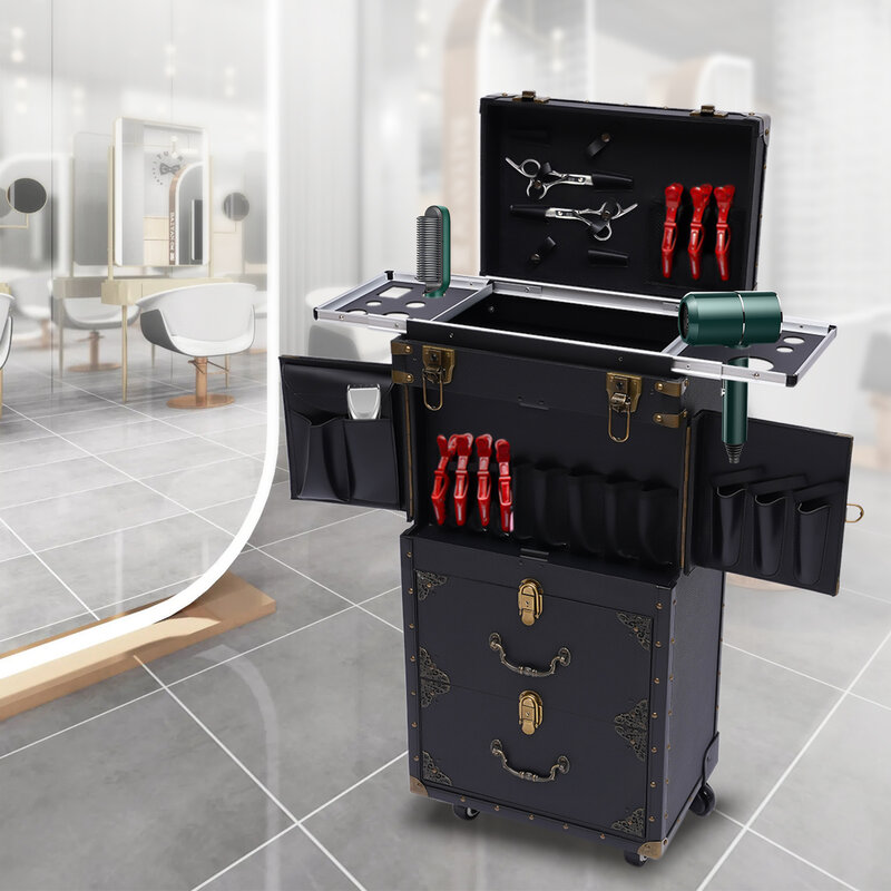 Rolling Lockable Makeup Hairdressing Trolley Stylist Beauty Salon Cosmetic Salon Tool Trolley Auxiliary Cart with Wheels