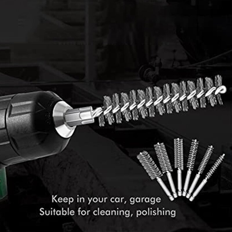 12 PCS Bore Cleaning Brush Brush Set Wire Twisted Brush Stainless Steel For Drill Impact Driver In 6 Sizes