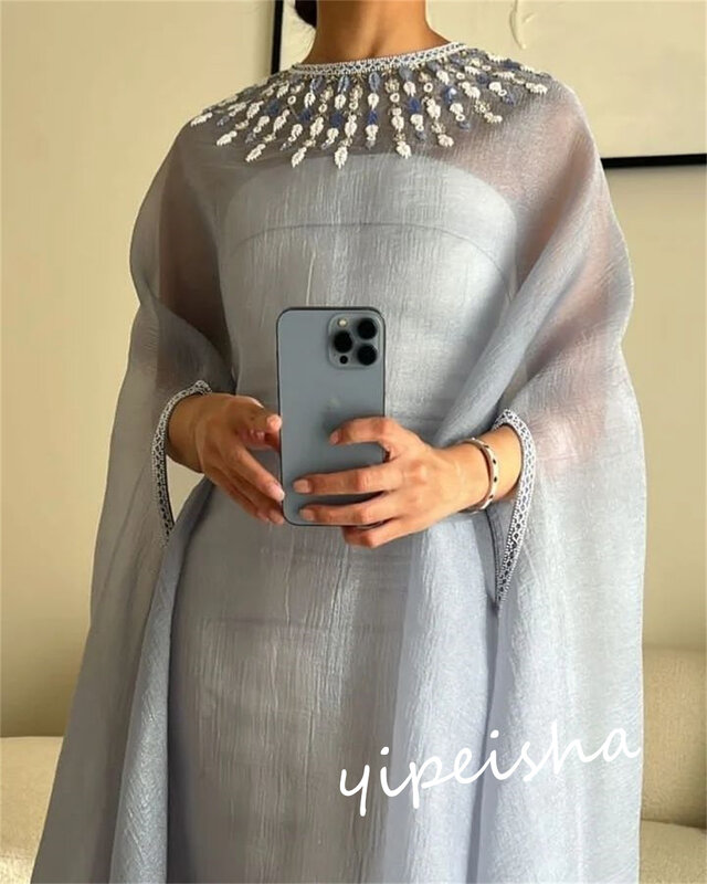 Vestido de fiesta de Organza con cuentas de Arabia Saudita, cuello redondo, ocasión a medida, largo hasta el suelo