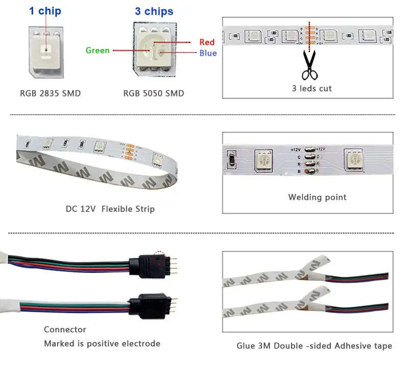 Led Strip String Lights 20 Meters Alexa Bluetooth Led Ribbon Rgb Waterproof Outdoor 5050 2835 Led Backlight 5 M 12V Wifi Diode