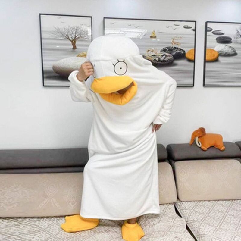 Koralowy polar kreskówka śmieszna kaczka piżama nowa kaczka ciepła ubrania z nadrukami piżama miękka Cosplay koc do spania