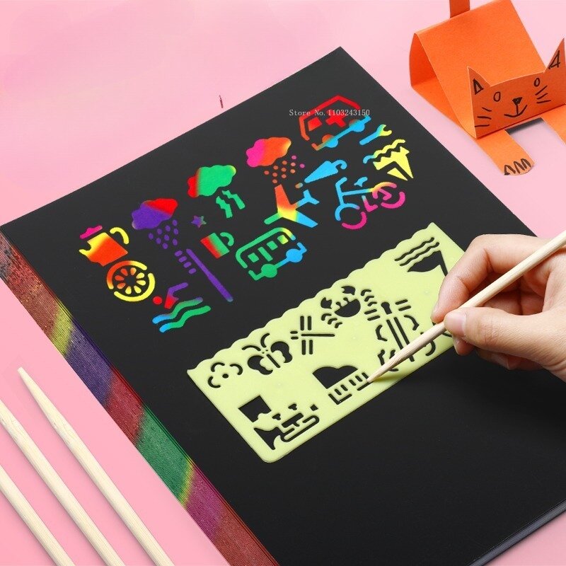50sheet Thickened Scratching Paper Set A4/16k Color Graffiti Paper Children's Handmade Art Creative Drawing Art Drawing Supplies