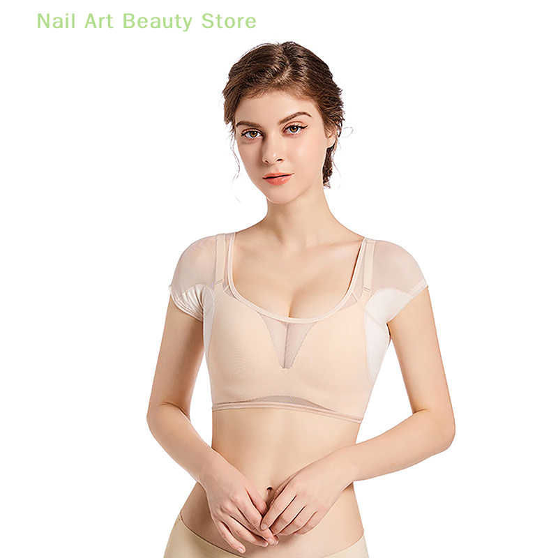 女性の汗を吸収するアンダーアームパッド,Tシャツの形をしたデオドラントベスト,再利用可能,洗える,透明,メッシュ,超薄型