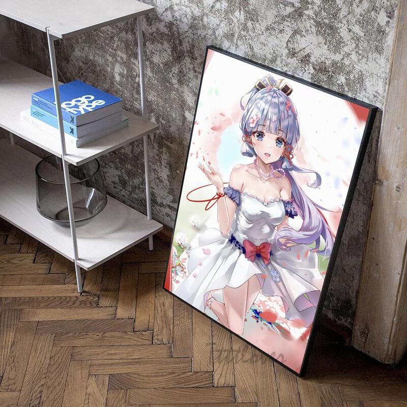 Плакат Kamisato Ayaka Genshin с изображением девушки из аниме на бумаге для дома, гостиной, спальни, бара, ресторана, кафе, художественная живопись, Декор