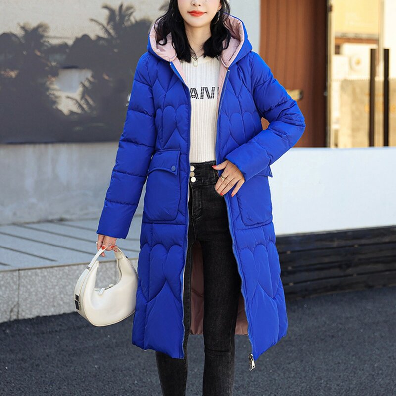 2023 giacca invernale donna Parka Casual Solid Pocket con cappuccio spesso caldo lungo cappotto femminile stile coreano piumino di cotone Parka