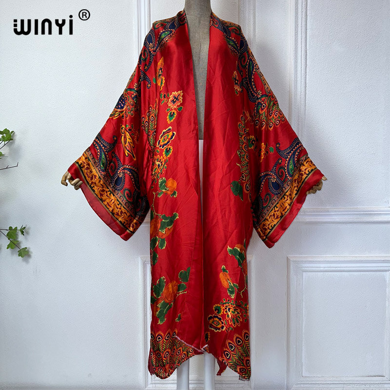 WINYI-African Boho Print Kimono Dress, Novo Vestido Maxi, Bloggers Recomendados, Cardigans, Cover-ups de praia, Luxo Abaya, Dubai, Verão