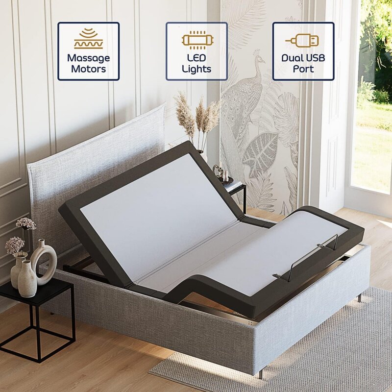 إطار سرير قابل للتعديل Nestl ، تدليك مع جهاز تحكم عن بعد لاسلكي ، رأس قاعدة وقدم ، سريع