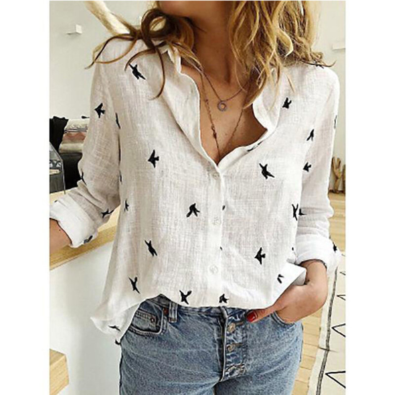 Elegant Cotton Linen Shirts Women Casual Solid Button Lapel Blouses Shirts Spring Summer Long Sleeve Loose Tops Tunic Blusas