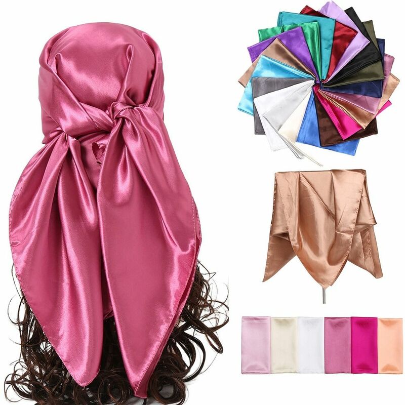 Soft Satin Silk Scarf Fashion 90cm Large Size Pure Color Shawl Lightweight Kerchief Head Scarf Outdoor
