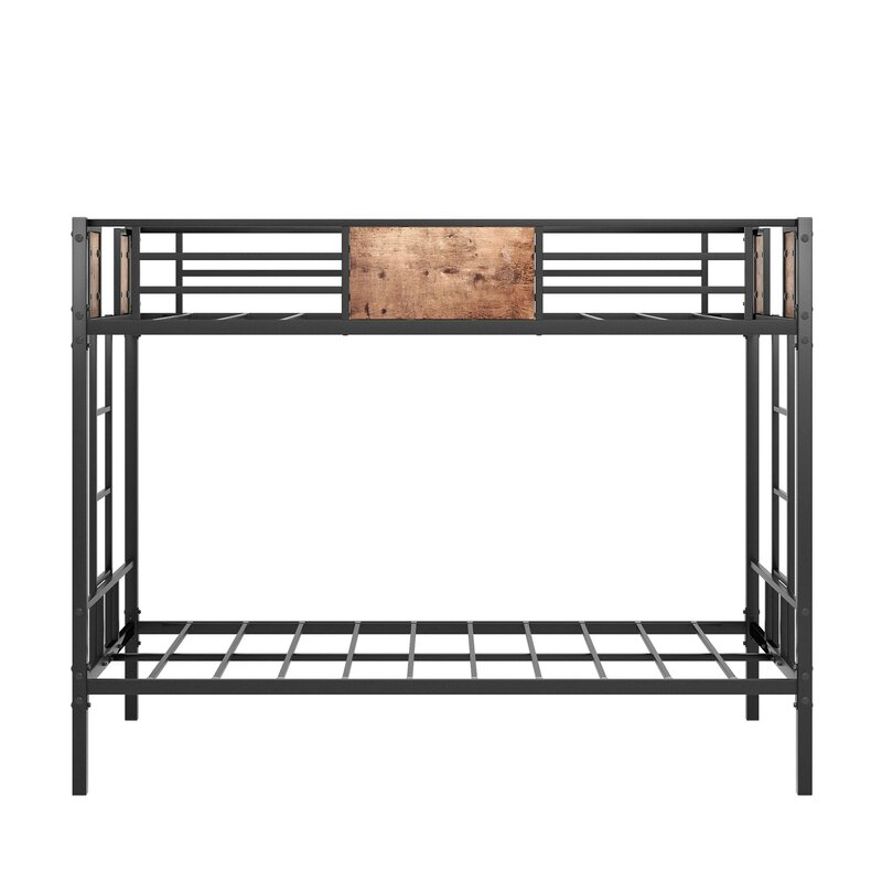 Twin Over Metal Bunk Bed with Ladder and Full-Length Guardrail, Storage Space, No Box Spring Needed, Black