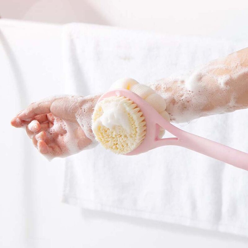 Escova de banho longa para chuveiro Escova corporal Esfoliante Ferramentas de limpeza da pele Escova de banho longa rosa Massageador de pele curva de nylon