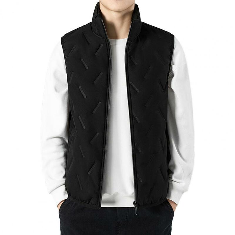 Stand-up Collar Vest Men Waistcoat Winter Men's Warm Waistcoat with Stand Collar Sleeveless Design Zipper Placket Featuring