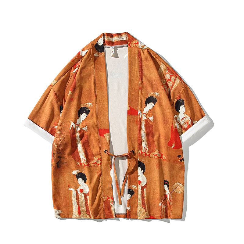 Moda Traje Pintura Chinesa Hanfu Mens Estilo Chinês Robe Cardigan Jacket Oversized Kimono 5XL Casaco Antigo Masculino