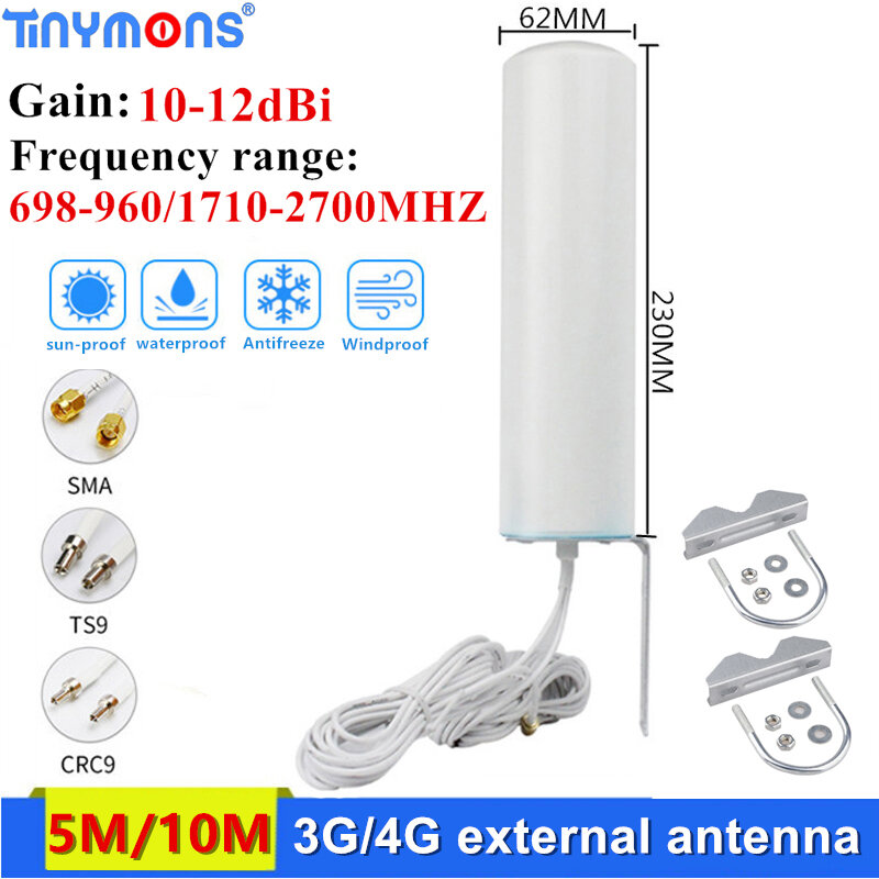 5M 10M WIFI เสาอากาศภายนอกเราเตอร์4G LTE SMA 12dBi OMNI antenne 3G TS9สายคู่ CRC9สำหรับ Huawei B315 E8372เราเตอร์ E3372 ZTE