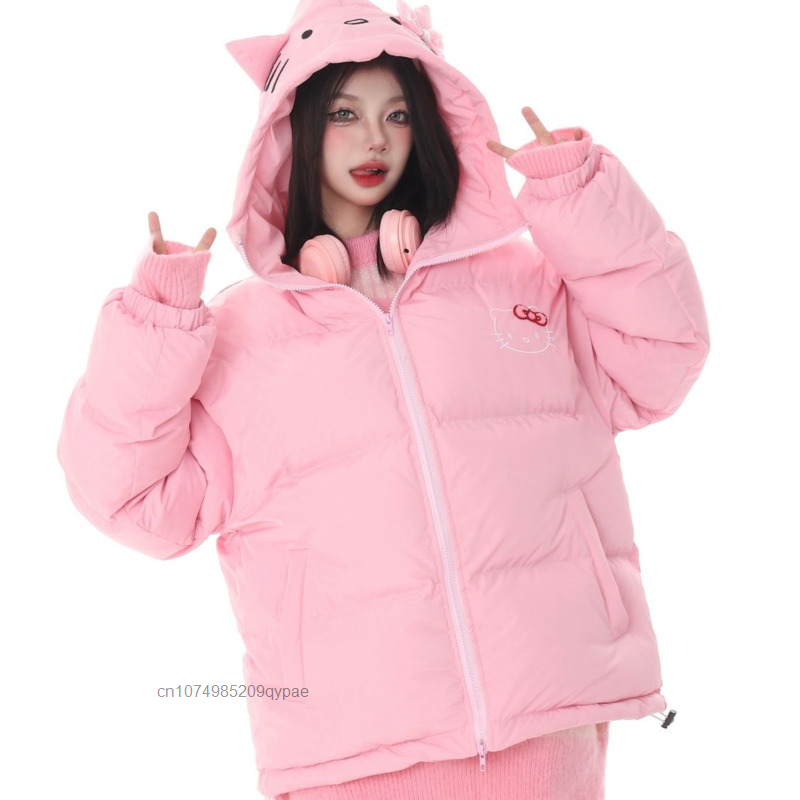 Sanrio Hello Kitty cappotto donna vestiti di cotone addensato inverno nuove donne top Y2k dolce cerniere Cardigan Preppy pane abbigliamento