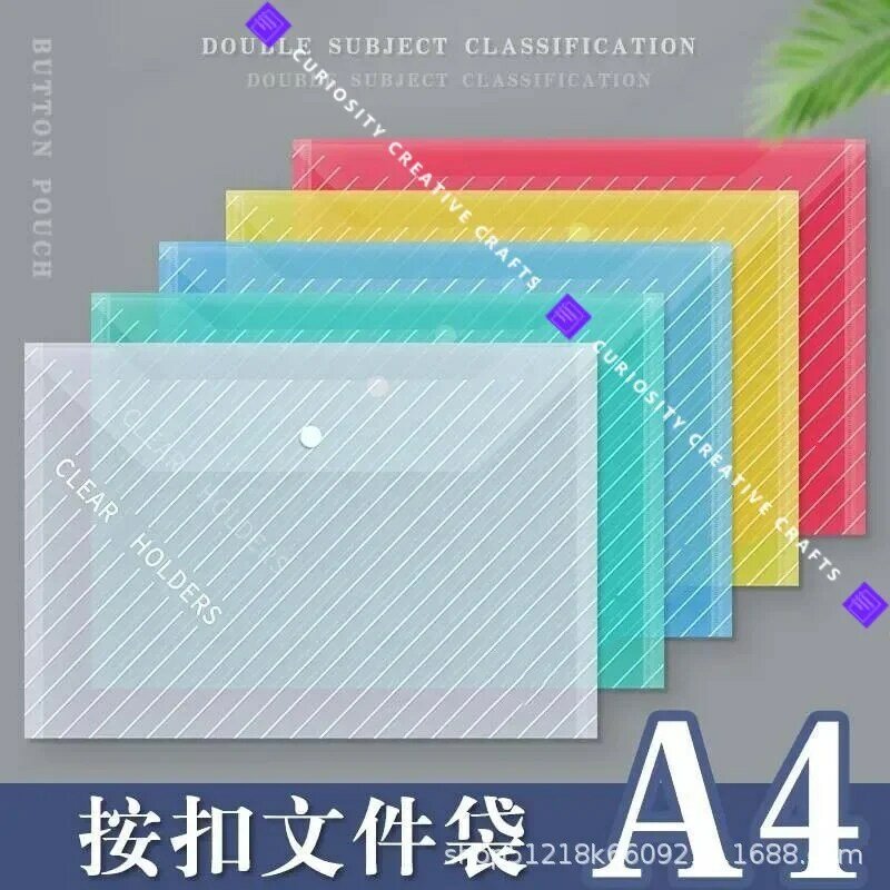 Carpetas de archivos transparentes clásicas A4, organizador de documentos de almacenamiento duradero, suministros de oficina escolar, bolsa de botón impermeable