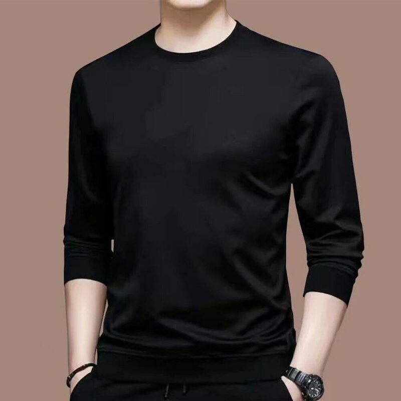Men’s Casual Long Sleeve T-Shirt Undershirt Blouse Muscle Activewear Pullover Top Middle-aged Casual Solid Male Bottoming Shirts