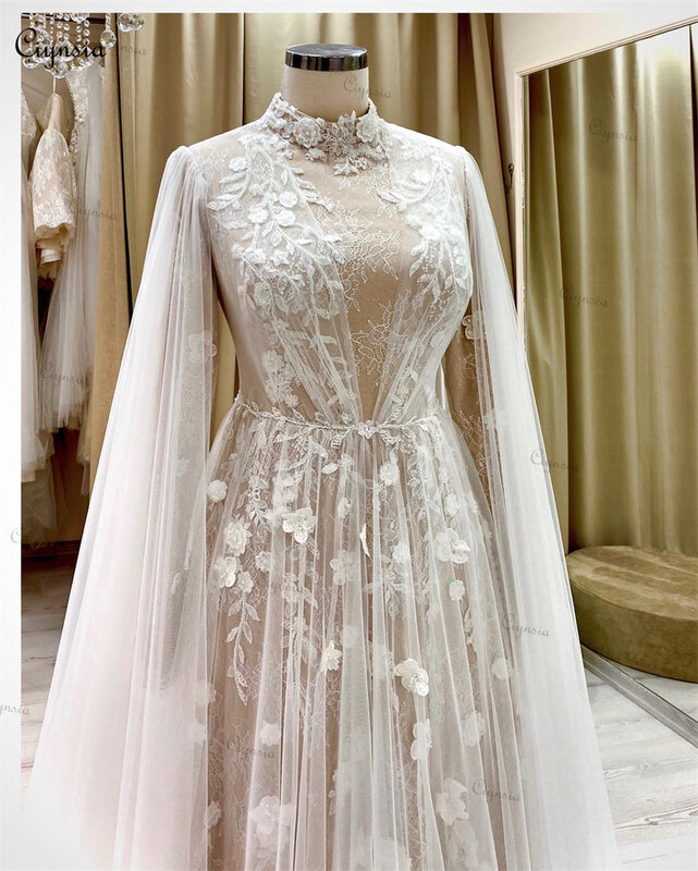Ciynsia-Princess Ivory Lace Boho vestido de noiva para noiva, vestidos de noiva vintage, apliques e flores, 2024