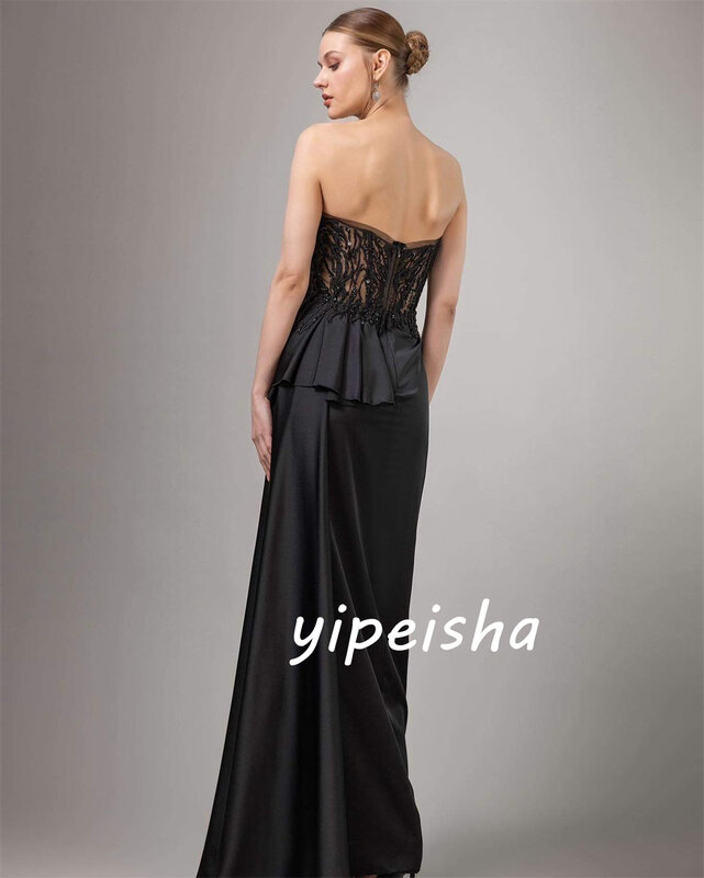 Evening Ball Dress Saudi Arabia Jersey Draped Pleat Sequined Evening A-line Strapless Bespoke Occasion Gown Long Dresses