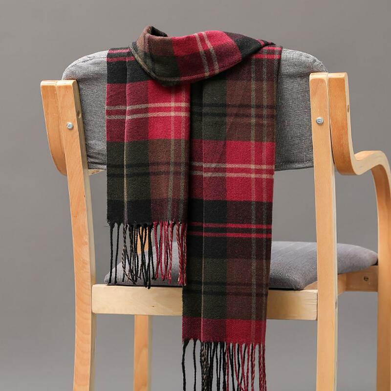 Мужской шарф, зимний плотный теплый клетчатый длинный кашемировый деловой шарф с бахромой и кисточками, походный шарф, шаль, классический шарф