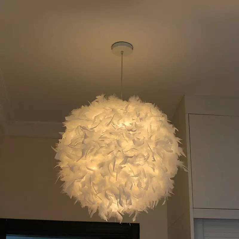 Modern Feather LED Pendant Lamp E27 Lamp Holder Fairy Hanging Light Goose Feather Bedroom Dining Room Loft Ceiling Chandelier