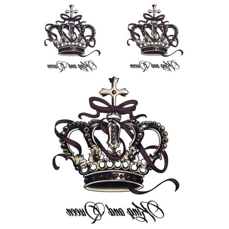 Tatuajes Temporales impermeables extraíbles, pegatinas de arte corporal, corona de rey y reina, Oct.15, venta al por mayor, envío directo