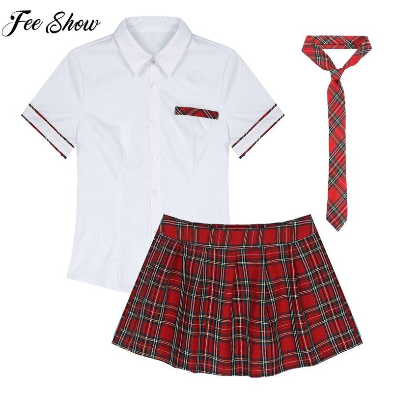 Seragam sekolah gadis rok berlipat seragam sekolah Jepang pinggang tinggi rok kotak-kotak A-Line seragam JK seksi untuk wanita Set lengkap