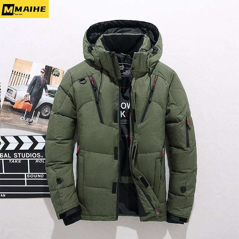 High Quality Overcoat Fashion Down Jacket Men Winter Warm Men Jacket Coat White Duck Down Parka Thick Puffer Stand Thick Hat
