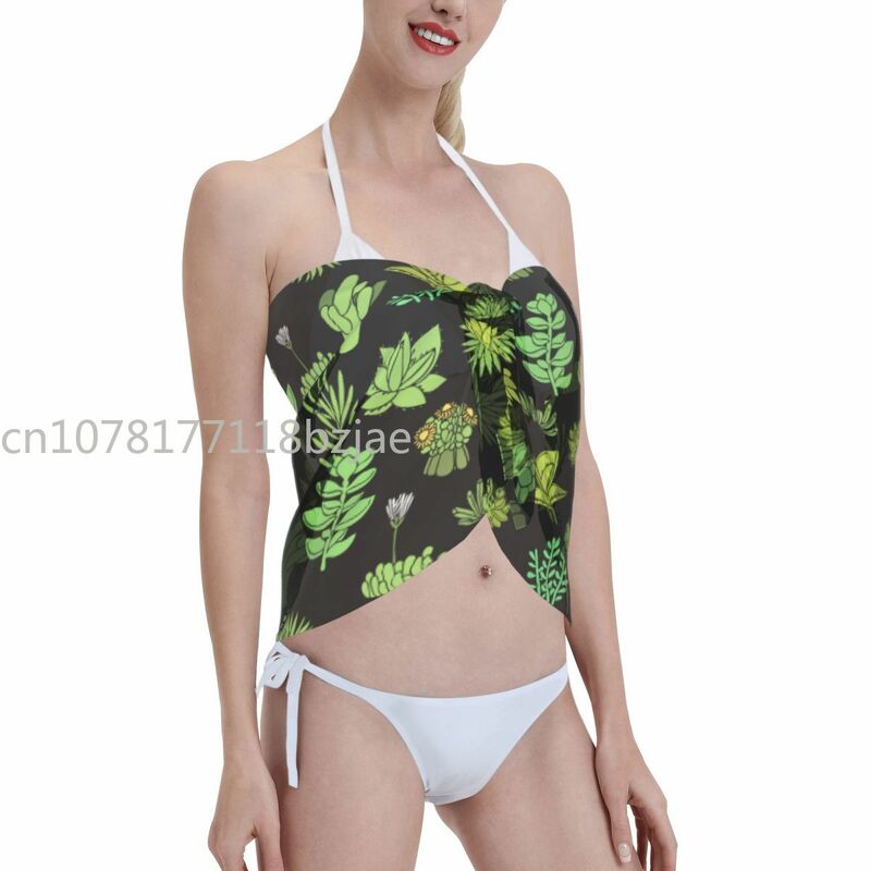 Sukulenty i kaktusy kaktusy sadzą krótkie sarongi kostium kąpielowy damska spódnica sznurowana Bikini okrycie plażowe Ups