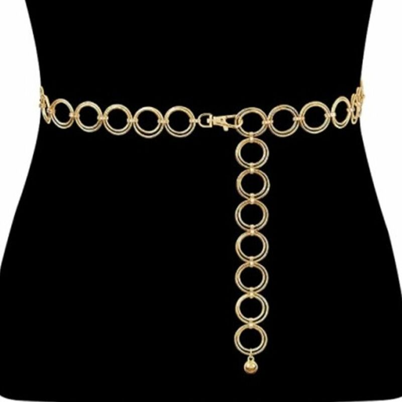 Elegant Trendy Casual Metal Chain Belt Double Ring Waist Band Luxury Alloy Waistband Slimming Cummerbands