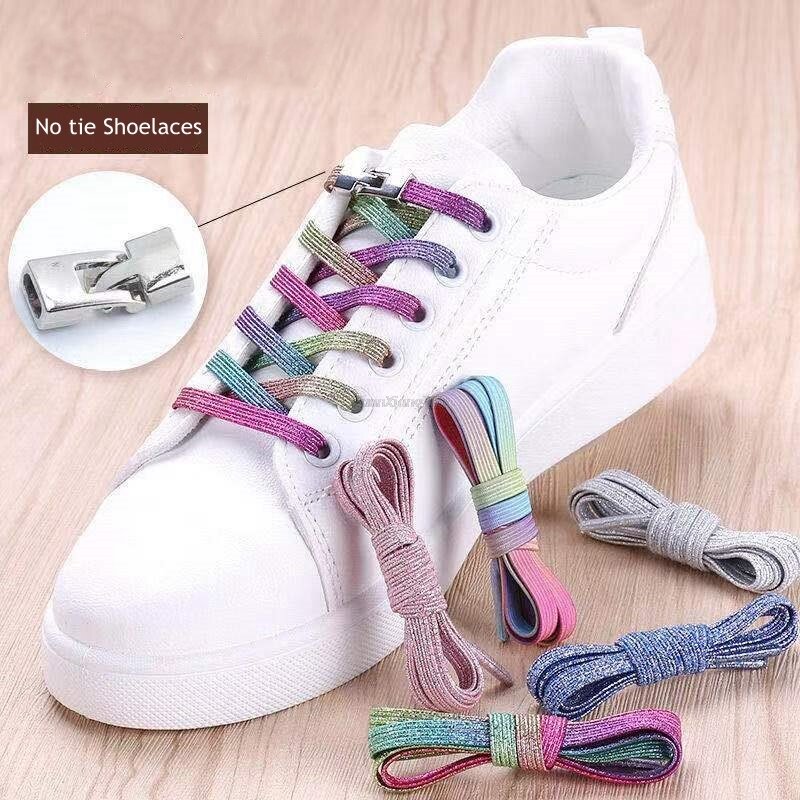 1 para z krzyżową blokadą kolorowe sznurowadła elastyczne buty bez sznurówek sznurowadła sznurowadła buty Glitter Shoelace rozmiar uniwersalny dla dzieci