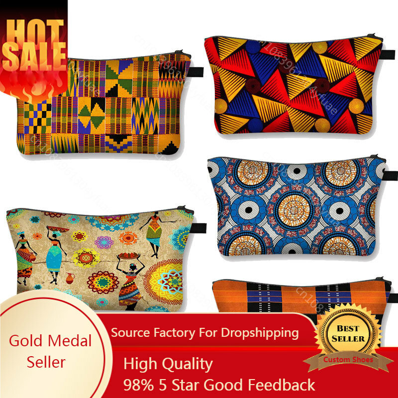 African Woman Print Make Up Bag  Fashion Casual Mini Handbag Afro Girls Cosmetic Bag Portable Storage Bags