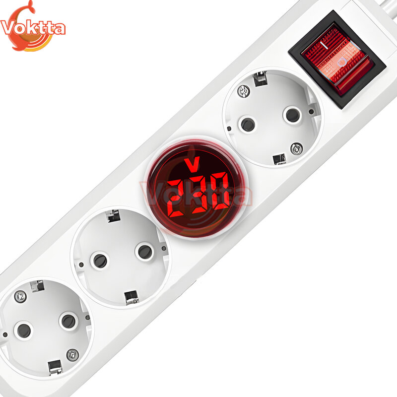 Voltímetro Digital LED, amperímetro, Monitor de prueba de voltaje, enchufe europeo, CA 50-500V, indicador de voltímetro redondo, Detector de medidor de corriente de voltaje