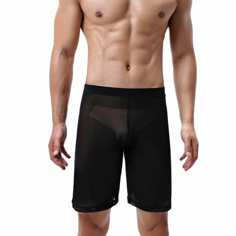 CLEVER-MENMODE bokserki bielizna męska seksowna siatka dna piżamy mężczyźni długie nogi kalesony przeźroczyste majtki szorty Boxershorts