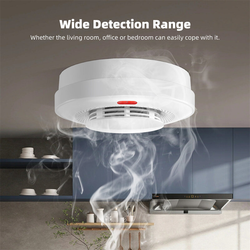 Detektor asap A500 433MHz, perlindungan keamanan api nirkabel dengan aplikasi Alarm kendali jarak jauh Sensor peringatan api untuk Hom