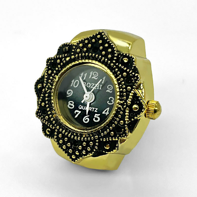 นิ้วมือควอตซ์นาฬิกาขนาดเล็ก Elastic Band นาฬิกาแหวนหญิงเครื่องประดับนาฬิกา VINTAGE ผู้หญิงดอกไม้ Quartz Rose นาฬิกาแหวน
