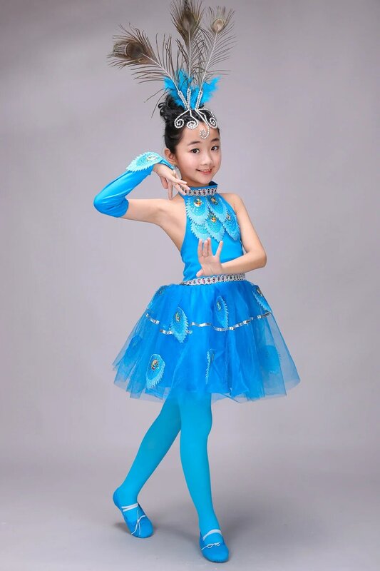 子供のためのモダンなステージパフォーマンスダンス衣装,女の子のドレス,エスニック服,孔雀のダンス