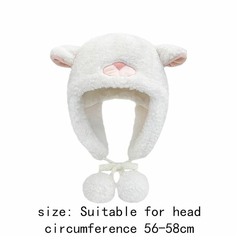 Cute Sheep Hat Scarf Set Convenient with 2 Plush Balls Brimless Warm Scarf Plush Bonnet Caps Women Girls