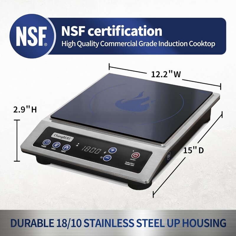 8” Heating Coil, 18/10 Stainless Steel Burner with NSF-certificated, 10-Hour Timer, 1800W Professional Countertop