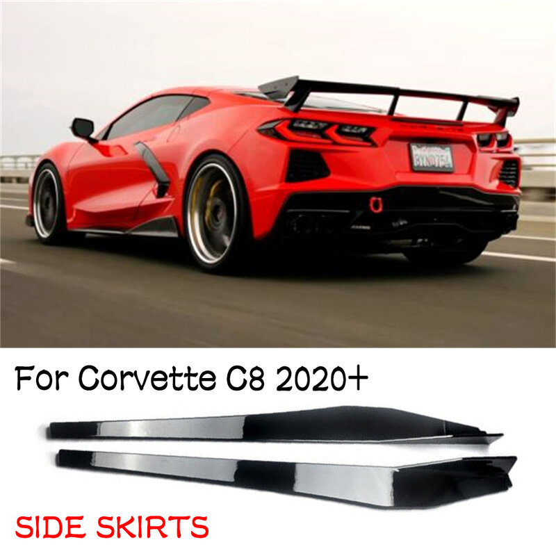 Saias Side Extensão Lip para Corvette, Auto Peças Exteriores, Acessórios, Preto Brilhante, Padrão de Carbono, Gloss 5VM Estilo, C8, 2020-2024