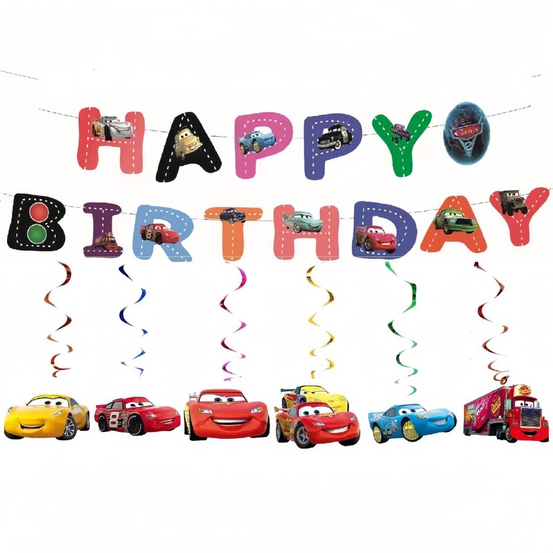 Disney Cars perlengkapan makan ulang tahun anak, dekorasi pesta ulang tahun anak, perlengkapan makan sekali pakai, piring cangkir kertas balon McQueen Lightning
