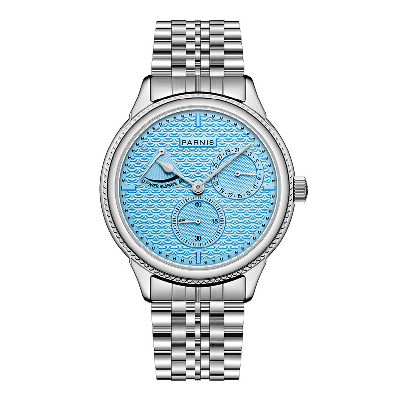 Parnis-reloj automático de acero inoxidable para hombre, pulsera mecánica de 42mm con esfera azul, reserva de energía, marca de lujo superior, 2022