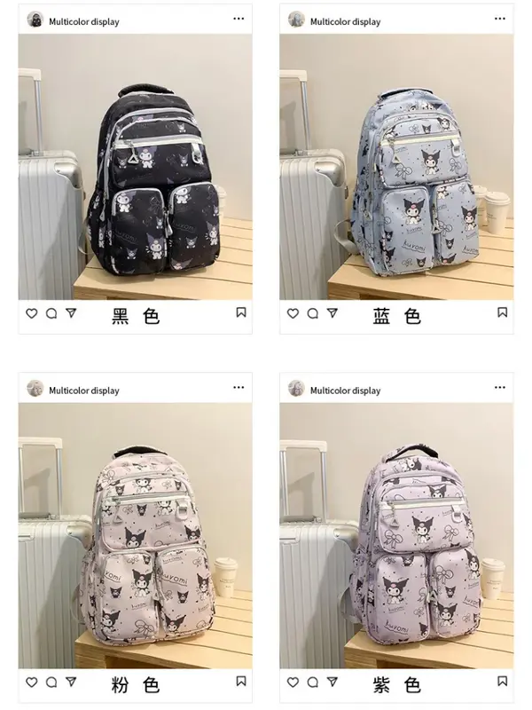 New Hello Kitty Kuromi Backpack Middle School High School College Student Backpack Cute Fashion Large Capacity School Bag Women
