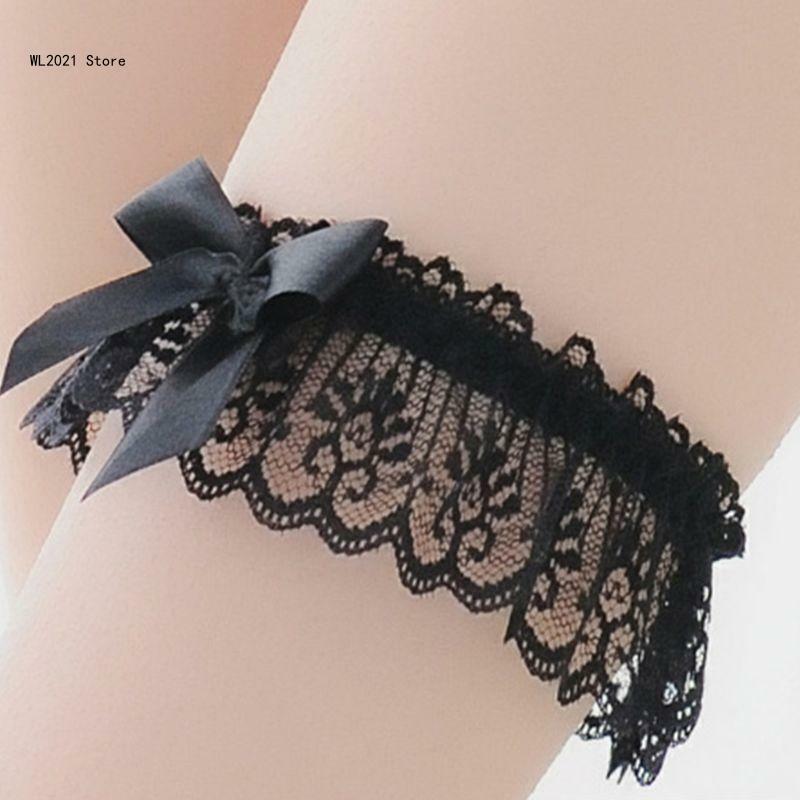 Womens Wedding Bridal Hollow Out Floral Lace Wide Leg Ring Wrist Band Solid Colo