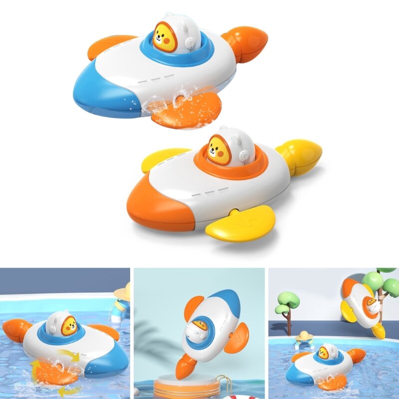 Bathtub Clockwork RocketShip Baby ShowerTime Toy Windup Mini Boat Float Toy