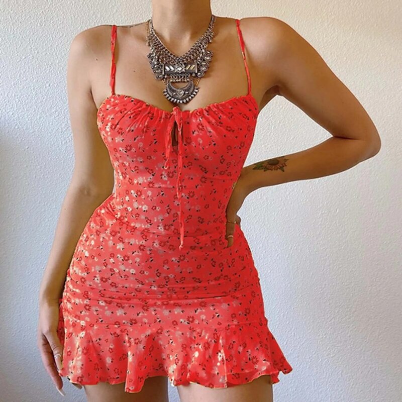 Summer Fashion Strap Casual Spaghetti Dress abito floreale da donna Mini summer Party beach holiday sunDress 2024 nuovo