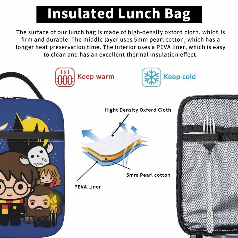 Insulated Lunch Bags Witchcraft And Wizardry Cartoon Accessories Lunch Food Box Causal Thermal Cooler Bento Box For Work